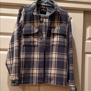 Hollister Navy and Cream Plaid Button-Up Jacket size S Exc Condition